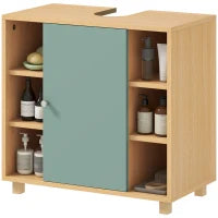 Mobile sottolavabo con 6 scaffali aperti e porta a chiusura ammortizzata, 60 x 33 x 57 cm, Verde