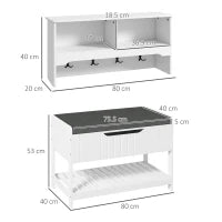 Mobile Appendiabiti a Muro con Panca Scarpiera per Ingresso e Corridoio, 80x20x40 cm, Bianco