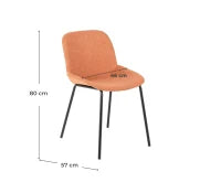 E-STYLO Sedia da pranzo in tessuto ruggine e gambe in metallo nero, 57cm X 46cm H. 80cm.