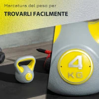 Kettlebell 4kg in PU e Sabbia con Base Piatta e Impugnatura per Stacchi, Squat e Sollevamenti, 18x12x20 cm, Giallo