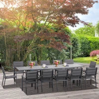 Set da Giardino con Tavolo Estensibile per 8/12 persone, 12 Sedie Impilabili, in Alluminio e Tessilene, Grigio