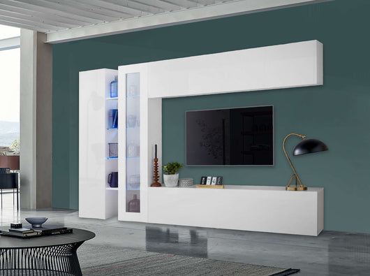 Parete attrezzata bianca soggiorno mobile TV vetrina armadio Joy Duet