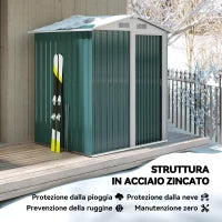 Casetta da Giardino Porta Attrezzi in Acciaio con Tetto Inclinato e 4 Prese d'Aria, 152x132x188 cm, Verde