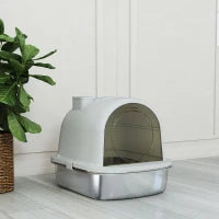 Lettiera per Gatti in Acciaio Inox con Coperchio Sacchetto Deodorante Paletta Facile da Pulire 52,4x41,3x39,9 cm Grigio