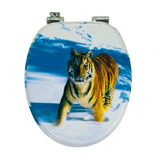 Sedile wc copri vater universale frizionato fantasia in mdf chiusura rallentata *** fantasia tiger, confezione 1
