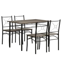Tavolo da Pranzo con 4 Sedie, Set 5 Pezzi in MDF e Metallo per Sala da Pranzo, Cucina, Soggiorno e Bar