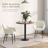Set 2 Sedie da Pranzo Nordiche Imbottite con Braccioli Ricurvi in Tessuto Effetto Velluto, 54x57x80 cm, Crema