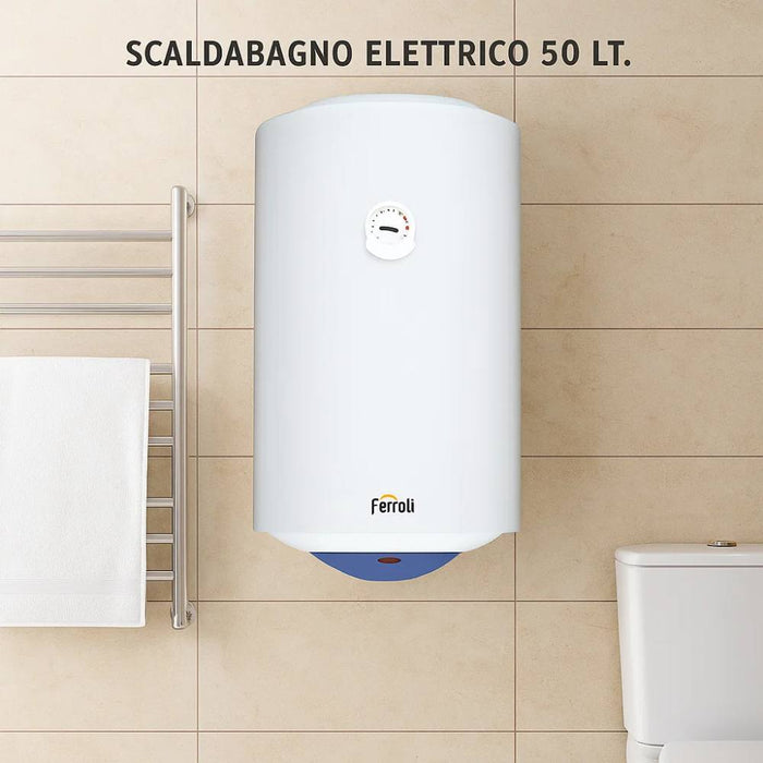 Ferroli calypso scaldabagno verticale elettrico garanzia 2 anni classe energetica c *** capacità 50 litri, confezione 1