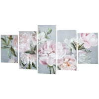 Stampa su Tela con Peonie, 5 Pezzi per Casa e Ufficio, Tela in Legno di Pino e Vernice ad Acqua, 200x100cm, Multicolore