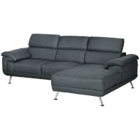 Divano Angolare 3 Posti in Tessuto con Poggiatesta Regolabili, 249.5x162.5x95cm, Grigio Scuro