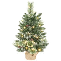 Albero di Natale Piccolo Alto 60 cm con 35 Luci LED Bianche, 64 Rami Ignifughi con Pigne, Verde