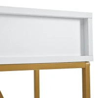 Tavolo Consolle con 2 Cassetti, Maniglie Dorate e Gambe Regolabili, Design Elegante e Moderno, in MDF, 110 x 32 x 85 cm, Bianco