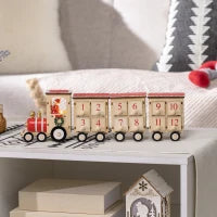 Calendario Avvento di Natale a forma di Treno con Babbo Natale e Luce LED Inclusa, in Compensato, 40x8x11 cm