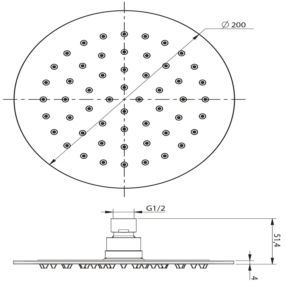 Soffione doccia tondo acciaio inox 4 mm spessore effetto pioggia varie misure bagno *** misure diam. 200x4 mm 54 ugel...