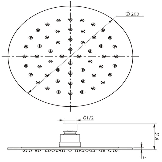 Soffione doccia tondo acciaio inox 4 mm spessore effetto pioggia varie misure bagno *** misure diam. 200x4 mm 54 ugel...
