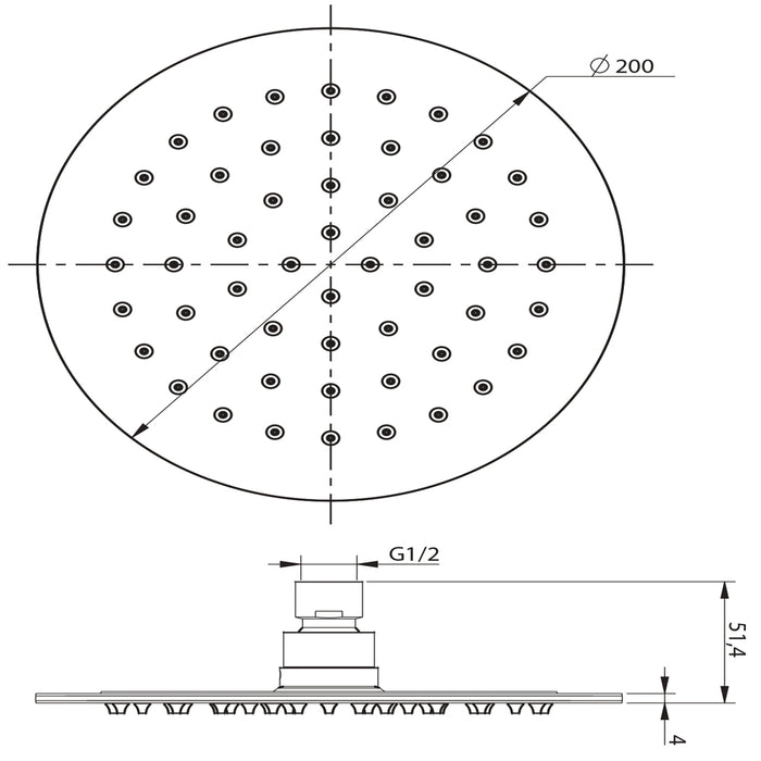 Soffione doccia tondo acciaio inox 4 mm spessore effetto pioggia varie misure bagno *** misure diam. 200x4 mm 54 ugel...