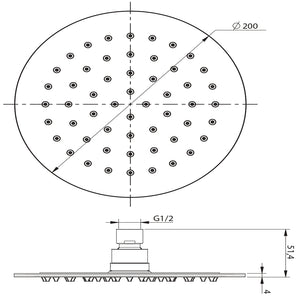 Soffione doccia tondo acciaio inox 4 mm spessore effetto pioggia varie misure bagno *** misure diam. 200x4 mm 54 ugel...