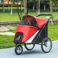 Passeggino per Cani, pieghevole, tetto apribile, cuscino, telaio in acciaio, Rosso/Nero