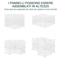 Recinto per Conigli, Cuccioli e Piccoli Animali Modulabile in Metallo e PP, 12 Pannelli da 35x45cm Bianco