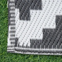 Tappeto Esterno per Balcone e Terrazza Reversibile con Fantasia Geometrica, 2.74x1.82 m, Nero e Bianco