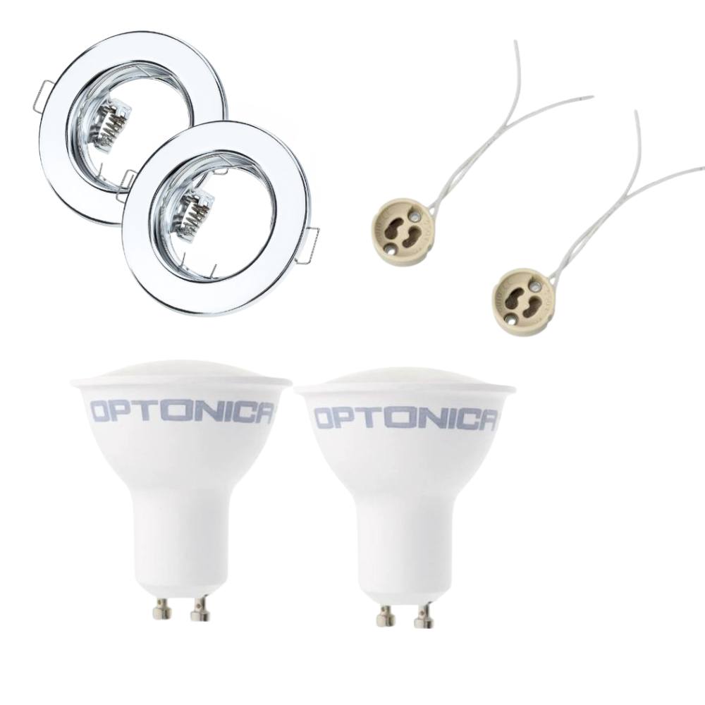 Kit incasso faretti led gu10 con portalampada e supporti tondi per interno