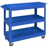 DURHAND Carrello porta attrezzi in acciaio con 3 ripiani su ruote, carico max. 150 kg, 83x35.3x76 cm, Blu