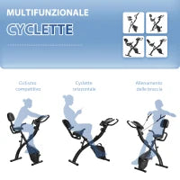 Cyclette Pieghevole 2 in 1, Resistenza Magnetica Regolabile 8 Livelli, Cyclette da Casa Silenziosa con Sensore di Frequenza Cardiaca, Elastici per Braccia, Schermo LCD, Volano 2.5kg, Nero