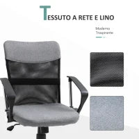 Poltrona da Ufficio in Tessuto Grigio, Sedia Girevole ed Ergonomica per Scrivania, 60 x 66 x 91-101cm