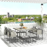 Set Mobili da Giardino con Tavolo da Pranzo, 4 Sedie da Esterno e 4 Sgabelli Poggiapiedi, Grigio