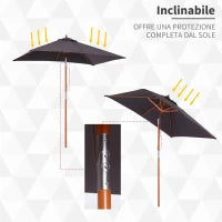 Ombrellone da Giardino Inclinabile 2x1.5 m con 6 Stecche e Palo in Legno di Abete, Grigio Scuro