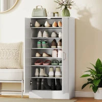 Armadietto per Scarpe con Cerniere Soft-Close, Ripiani Regolabili, Scarpiera a Sette Ripiani per Ingresso, 14 Paia, 55 x 35 x 108 cm, Truciolato, Bianco