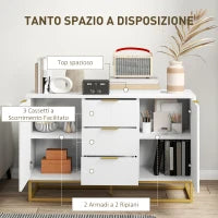 Credenza Moderna Bianca, Credenza Bassa Buffet per Cucina o Sala da Pranzo con 3 Cassetti e 2 Ante, 120x40x76cm