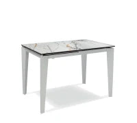 E-STYLO Tavolo allungabile con top in ceramica marmo calacatta e vetro temperato, gambe in metallo antracite, 80cm X 120/170cm H. 76cm.