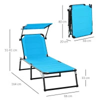 Sedia Sdraio da Esterno Pieghevole con Tettuccio e Rivestimento Imbottito in Gommapiuma, Lettino Prendisole da Giardino con Schienale Regolabile 66x164x81cm Blu