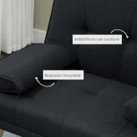 Divano Letto 3 Posti Reclinabile con Rivestimento Effetto Lino e Tavolino a Ribalta, Grigio