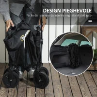 Carrello da Giardino da 120L Pieghevole con Pannello Apribile, in Acciaio e Poliestere, 90x48x62 cm, Nero