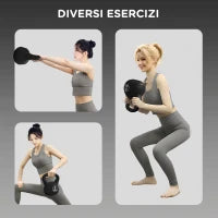 Kettlebell 4kg in Plastica e Sabbia con Base Piatta e Impugnatura, 18x12x20 cm, Nero