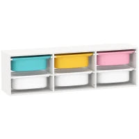 Mobile portaoggetti per bambini a 2 livelli, con 6 contenitori rimovibili, 97x21x29cm, Bianco