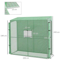 Serra da Giardino a Muro con 2 Porte Avvolgibili e Copertura in PE Anti UV, 200x80x200cm, Verde