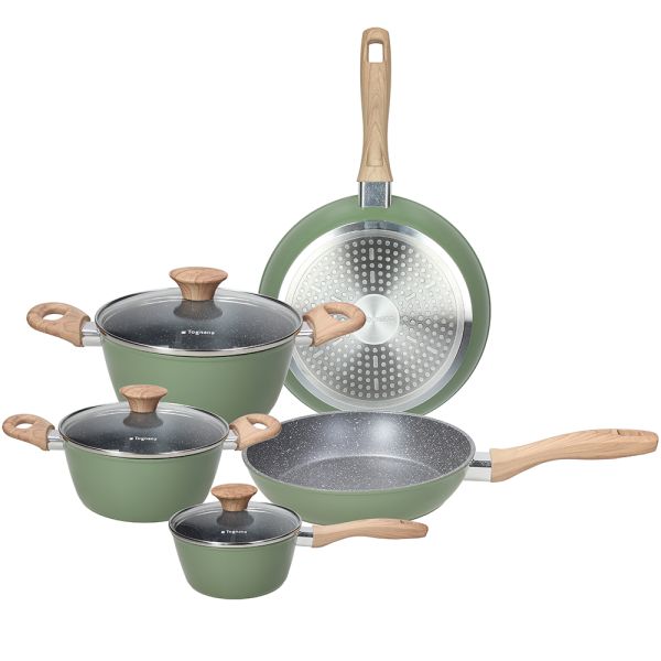 Batteria di pentole e padelle 8 pezzi Alluminio Verde