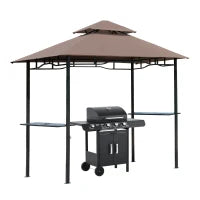 Gazebo Riparo per Barbecue BBQ Tendone da Esterno Doppio Tetto in Poliestere, 245 x 148cm, Caffè