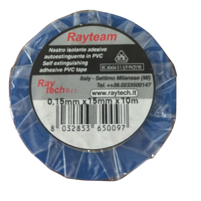 Nastro isolante in pvc autoestinguente raytech per impianti elettrici e cablaggi *** colore blu, dimensioni 15 mm x 1...