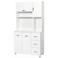 Credenza da Cucina Moderna con Cassetti, Armadietti e Ripiani Aperti, 100x39.5x183.5cm, Bianco