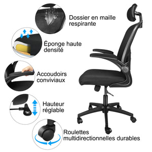 Sedia ufficio ergonomica - RATTANTREE  - Sedie da scrivania con Supporto Lombare e Poggiatesta Regolabile - Nero