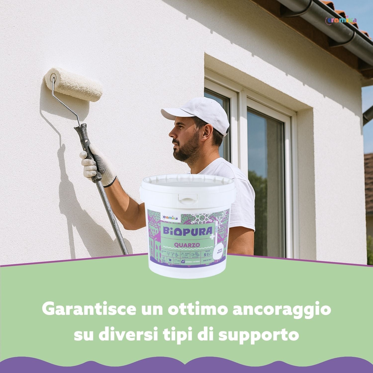 Pittura quarzo antialga interni esterni finitura opaca linea biopura cromika *** formato 5 lt, confezione 1
