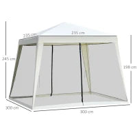 Gazebo Impermeabile con Zanzariere da Giardino Esterno Tendone in Poliestere 3 x 3 x 2.45 m Beige