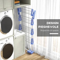 Stendino Verticale con 4 Ripiani Regolabili, in Acciaio e Plastica, 142x55x172 cm, Blu e Argento