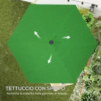 Telo di Ricambio per Ombrellone Ø3 m con Prese d'Aria per Telai in Legno e Acciaio, Verde