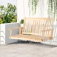 Dondolo da Giardino a 2 Posti, Panca Dondolo Sospeso, in Legno Massiccio, per Patio, Terrazza o Cortile, 117 x 69 x 60 cm, Naturale