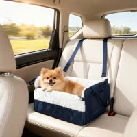 Seggiolino auto per cane con cintura di sicurezza e fissaggio, 55 x 46 x 32 cm, Blu scuro